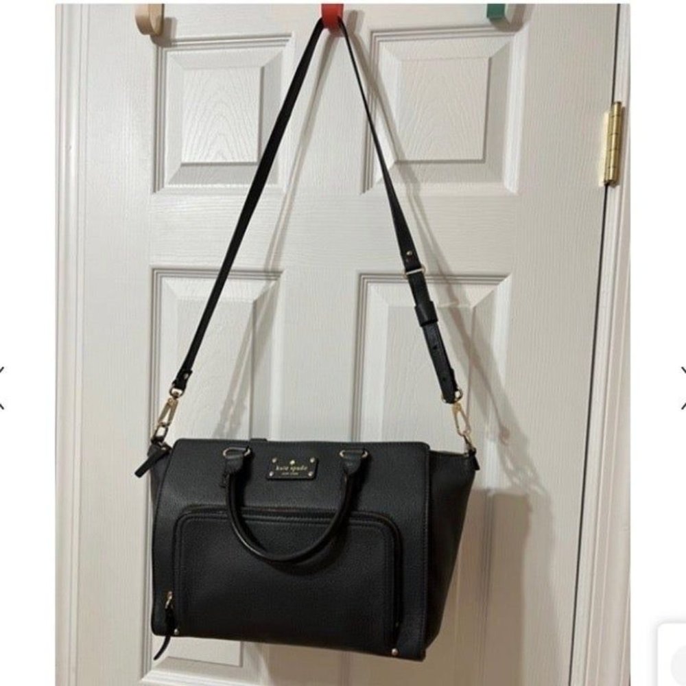 Kate Spade Sz Medium Navy Satchel W/ Shoulder Strap Pebbled Leather - Picture 3 of 11